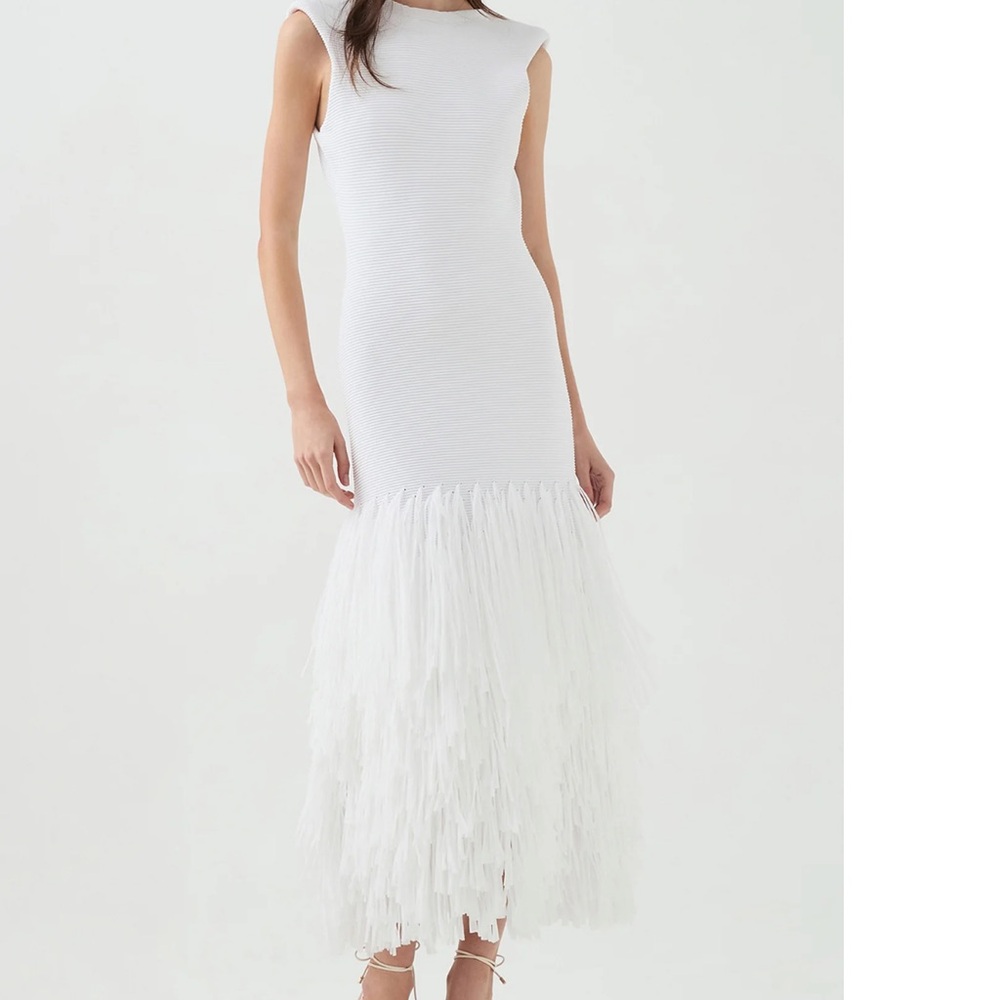 AJE White Sleeveless Fringe Dress